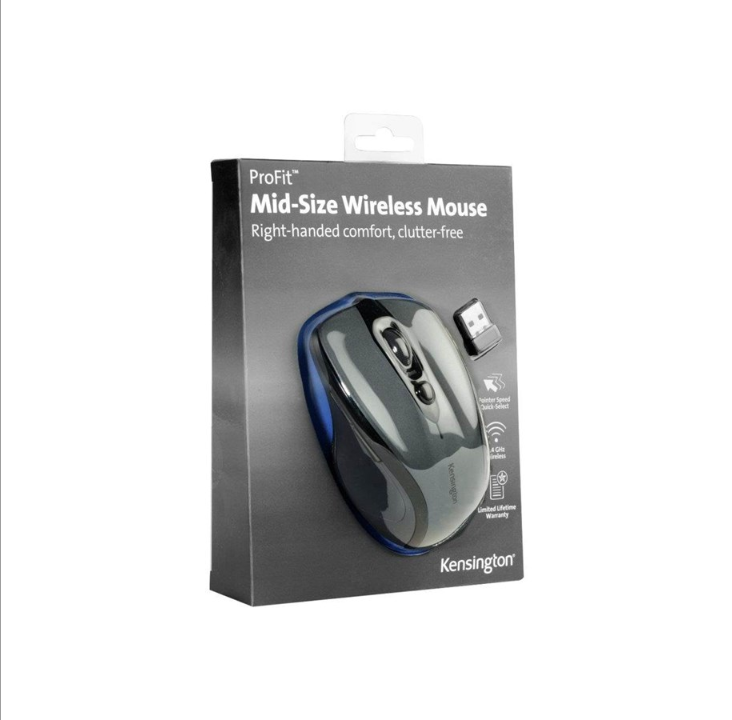 Kensington Mouse ProFitâ¢ medium grey?, cordless - Mouse - Optic - 5 buttons - Gray