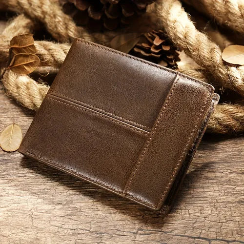 Men's Vintage Genuine Leather Wallet Rfid Blocking Top Layer Cowhide Bifold Wallet