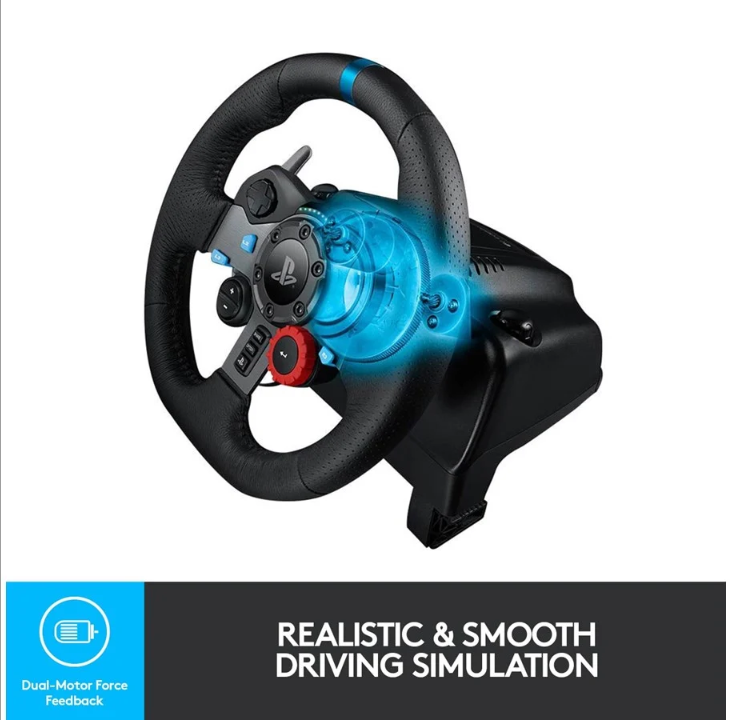 عجلة القيادة Logitech G29 Driving Force (PS5 / PS4 / PS3 / PC) - عجلة القيادة ومجموعة الدواسات - Sony PlayStation 4