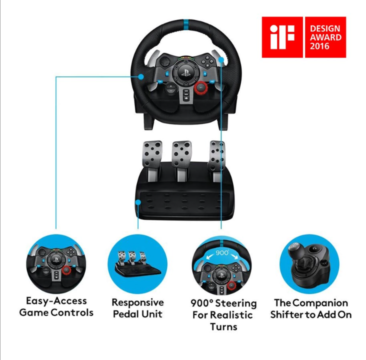 Logitech G29 Driving Force Racing Wheel (PS5 / PS4 / PS3 / PC) - Steering wheel & Pedal set - Sony PlayStation 4