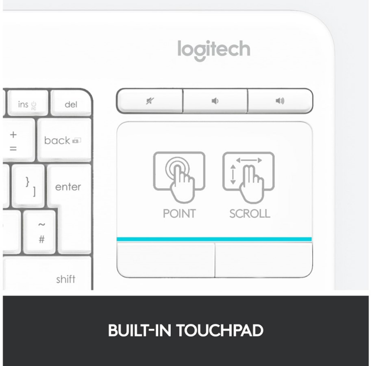 Logitech K400 Plus Ergonomic Wireless Touch - Keyboard - White