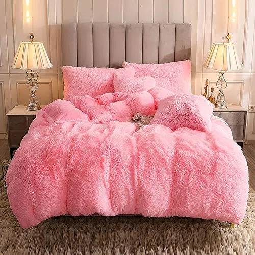 3pcs Y2K Multicolor Plush Duvet Cover Set (1pc* Duvet Cover + 2pcs* Pillowcase, No Pillow Core), Soft & Warm Bedding Set