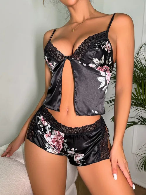 Women's Sleepwear Lace Trim Floral Print Sexy Pajama Set