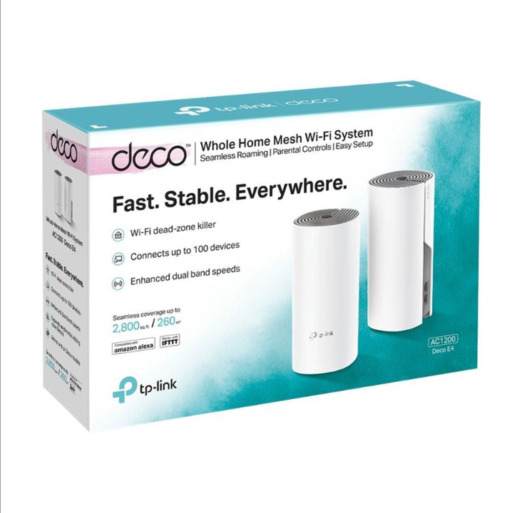 TP-Link Deco E4 (2-Pack) AC1200 نظام شبكة Wi-Fi للمنزل بالكامل - جهاز توجيه شبكي Wi-Fi 5