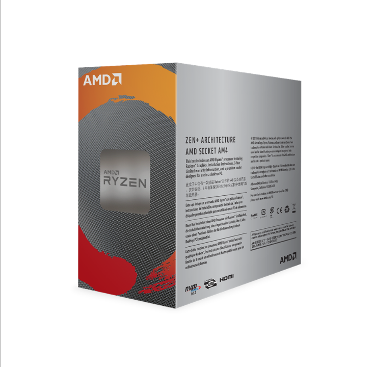 AMD Ryzen 3 3200G Wraith Spire CPU - 4 cores - 3.6 GHz - AMD AM4 - AMD Boxed (PIB - with cooler)