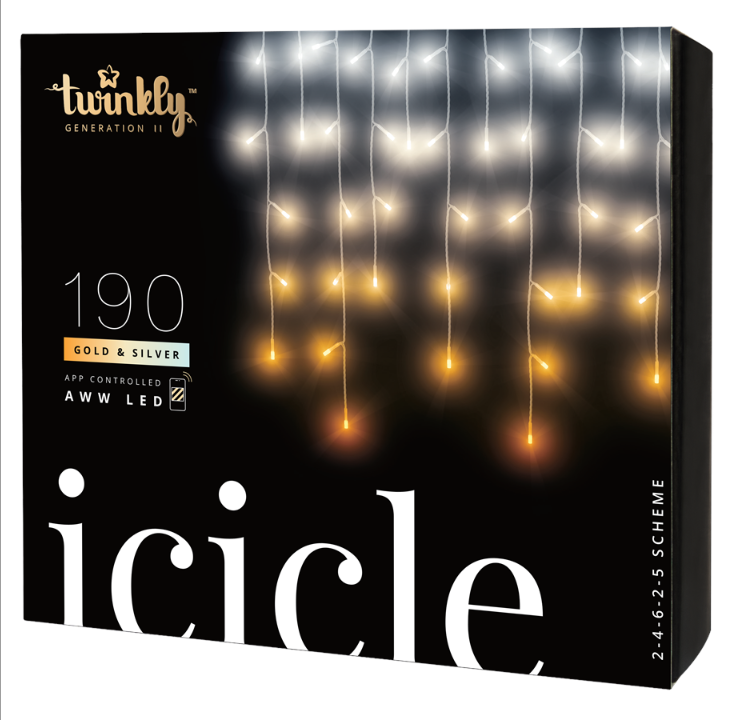 Twinkly Icicle “ 190 App-controlled Warm to Cool White LEDs. Clear Wire.