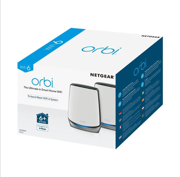 نظام Netgear Orbi WiFi RBK852 (عبوتان) AX6000 - جهاز توجيه شبكي Wi-Fi 6