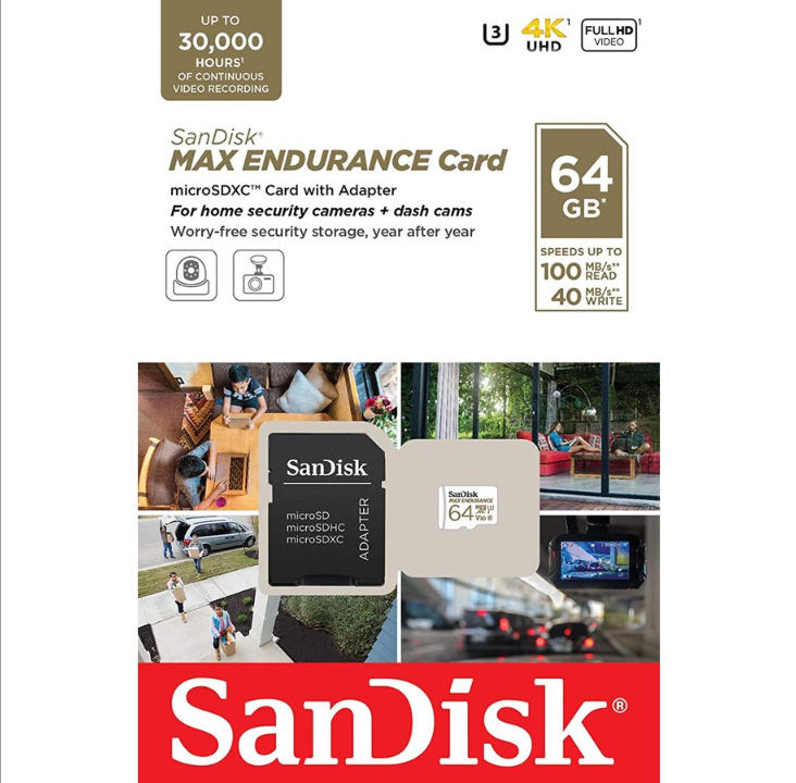 SanDisk MAX Endurance microSD/SD - بسرعة 100 ميجابايت/ثانية - 64 جيجابايت