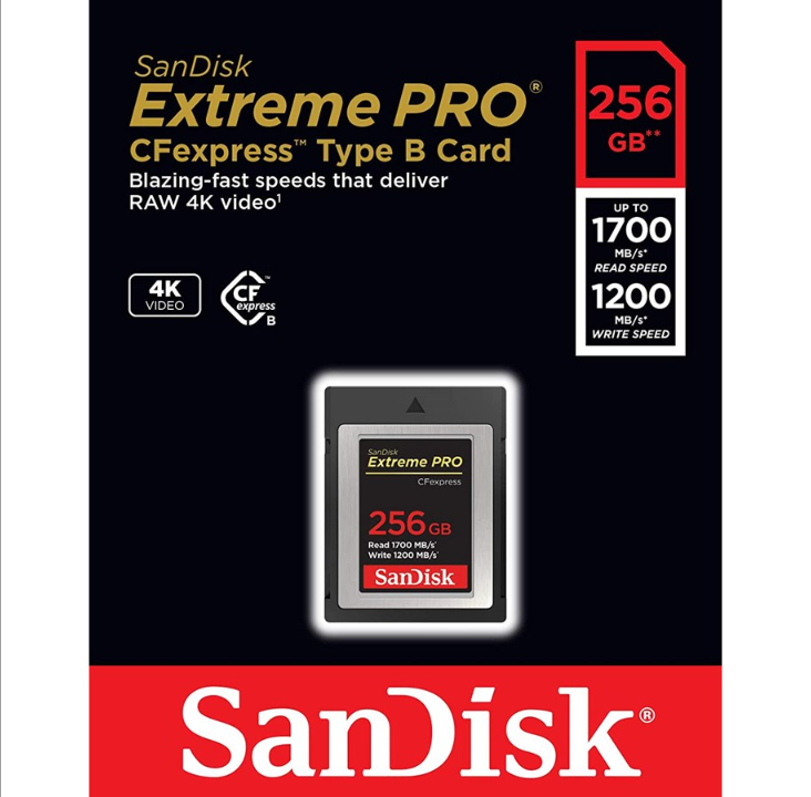 SanDisk Extreme Pro CFexpress - 1700 ميجابايت/ثانية - 256 جيجابايت