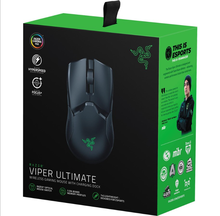 Razer Viper Ultimate without charging dock - Gaming mouse - Optic - 8 buttons - Black with RGB light