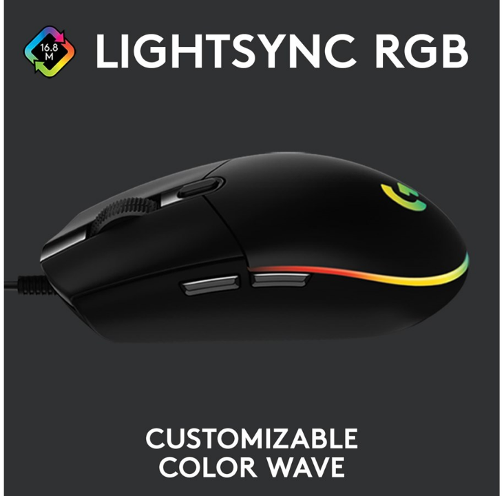 Logitech G203 LIGHTSYNC - Black - Gaming mouse - Optic - 6 buttons - Black with RGB light