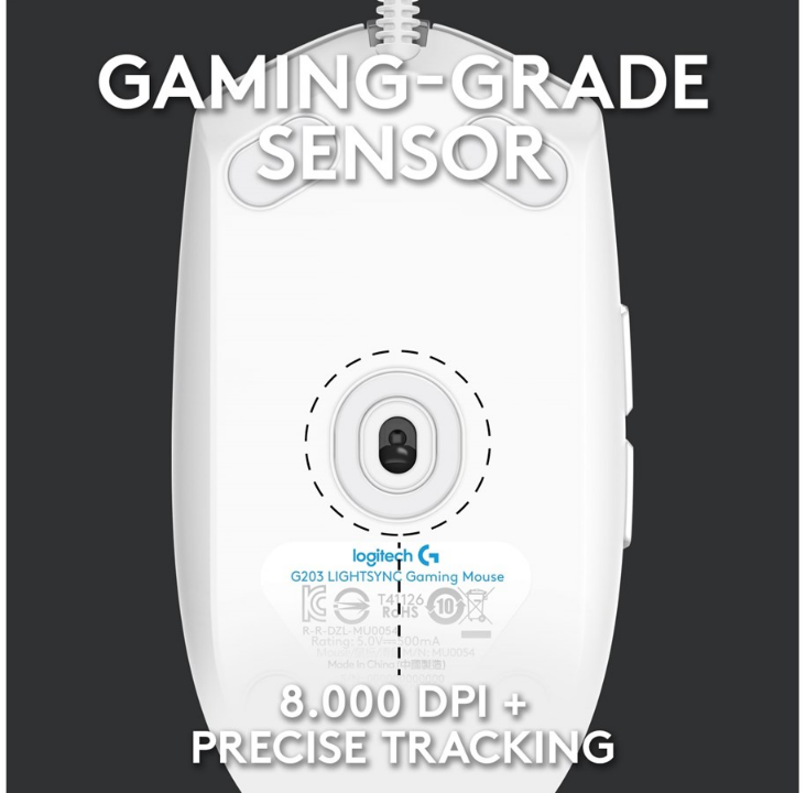 Logitech G203 LIGHTSYNC - White - Gaming mouse - Optic - 6 buttons - White with RGB light