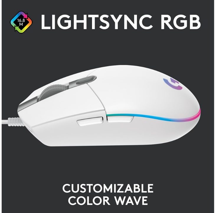 Logitech G203 LIGHTSYNC - White - Gaming mouse - Optic - 6 buttons - White with RGB light