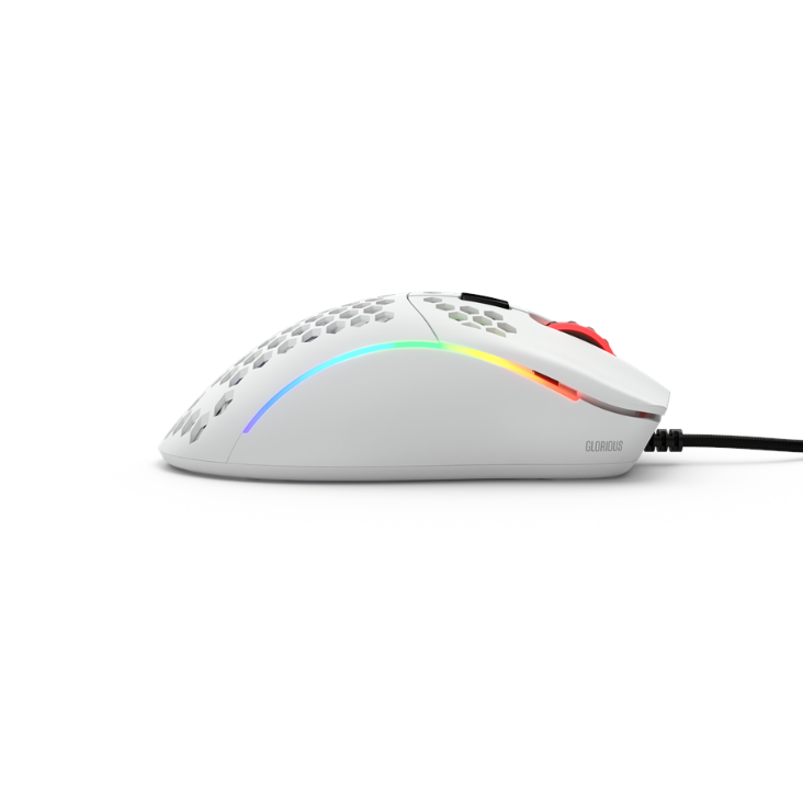 Glorious 型号 D-（小）- 哑光白色 - 游戏鼠标 - 光学 - 6 个按钮 - 白色带 RGB 灯