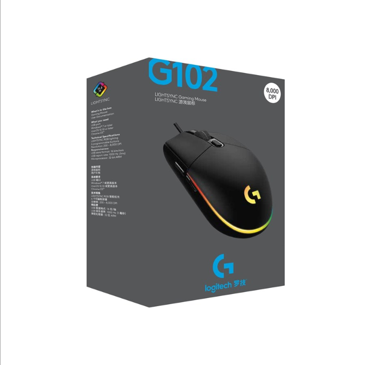 Logitech G102 LIGHTSYNC - Black - Gaming mouse - Optic - 6 buttons - Black with RGB light