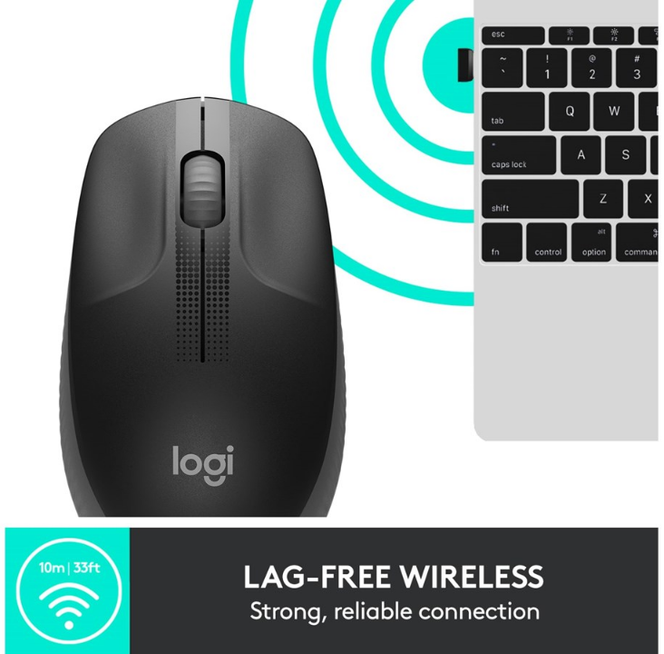 Logitech M190 Full-size Wireless Optical PC Mouse - Charcoal - Mouse - Optic - 3 buttons - Black