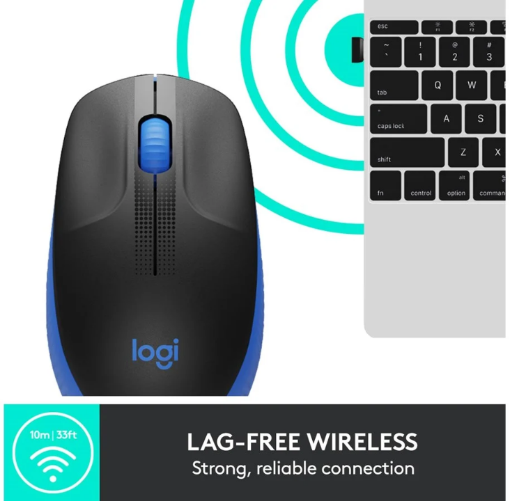 Logitech M190 Full-size Wireless Optical PC Mouse - Blue - Mouse - Optic - 3 buttons - Bl?