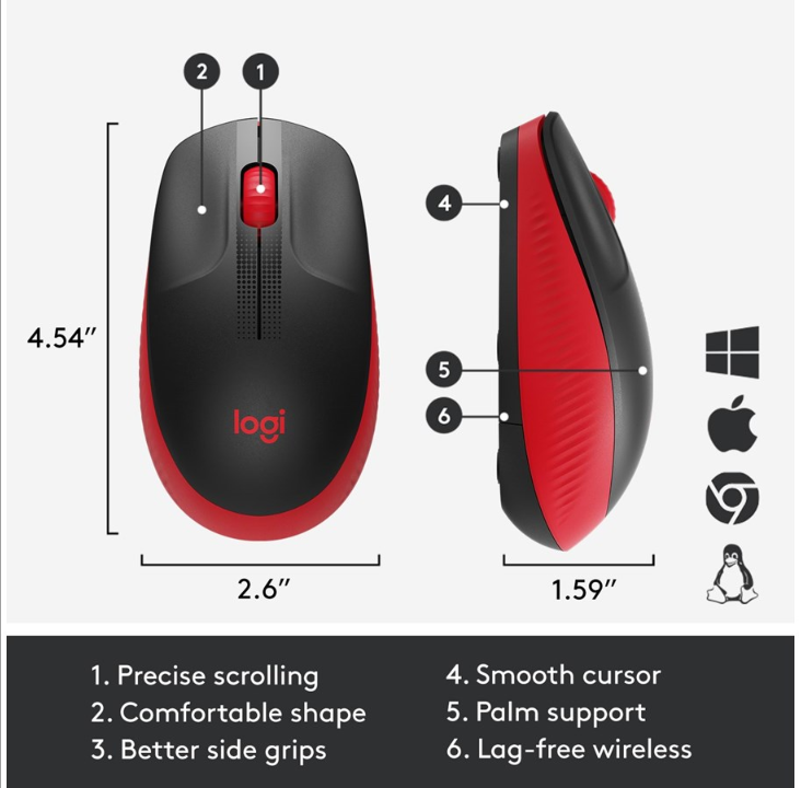 Logitech M190 Full-size Wireless Optical PC Mouse - Red - Mouse - Optic - 3 buttons - Red