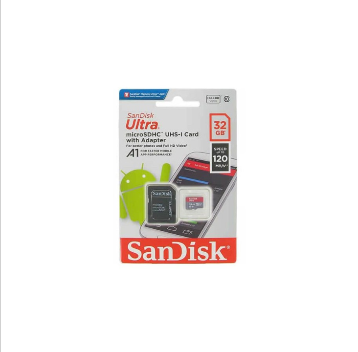 بطاقة SanDisk Ultra microSD/SD - بسرعة 120 ميجابايت/ثانية - 32 جيجابايت