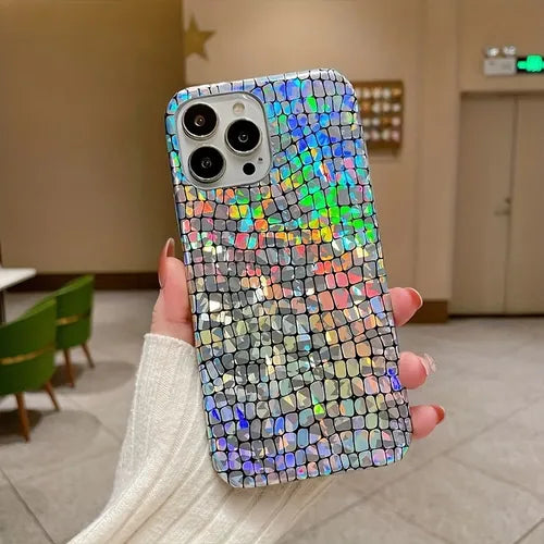 Fashion Rainbow Laser Phone Case For IPhone 11 12 13 14 Pro Max XS X XR 7 8 Plus SE 2020 Luxury PC Bumper Bling Lattice Back Cover