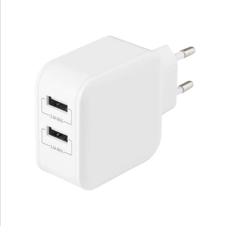 Deltaco Wall charger with dual USB-A ports 4.8 A.