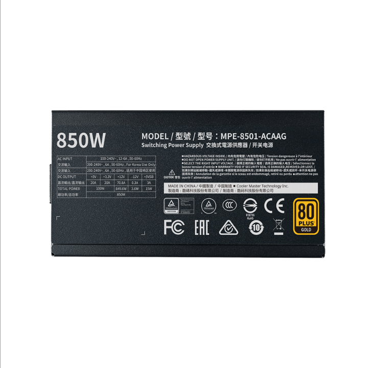 Cooler Master MWE Gold V2 Full modular power supply - 850 Watt - 120 mm - 80 Plus Gold certificate