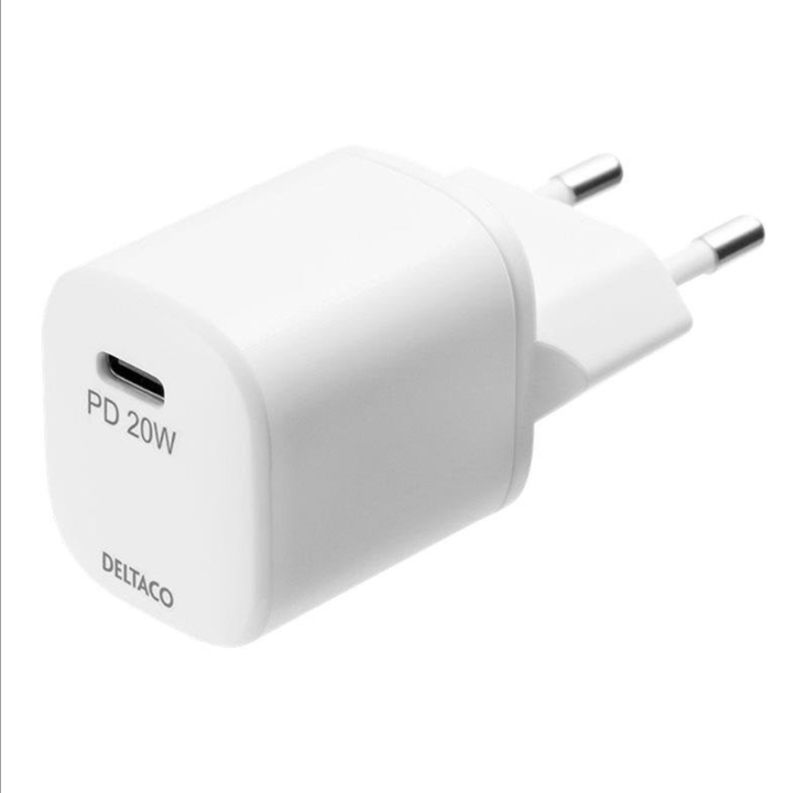 Deltaco USB wall charger USB-C PD 20 W includin