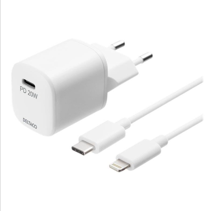 Deltaco USB wall charger USB-C PD 20 W includin