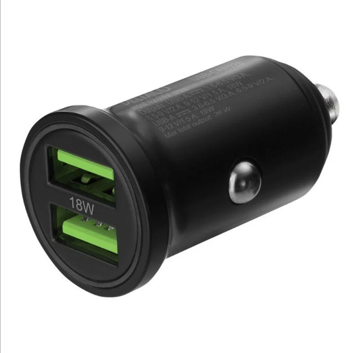 Deltaco USB car charger 2x USB-A 18 W fast charg