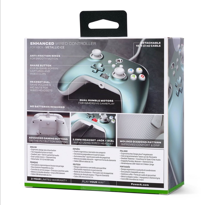 适用于 Xbox Series X|S Metallic Ice 的 PowerA 增强型有线控制器 - 游戏手柄 - Microsoft Xbox One