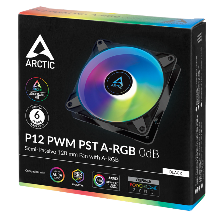 Arctic P12 PWM PST A-RGB - مروحة الهيكل - 120 مم - أسود مع RGB LED - 24 ديسيبل