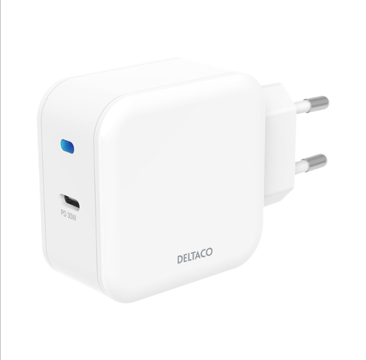 Deltaco USB-C wall charger with PD 9 V/3 A 30 W.