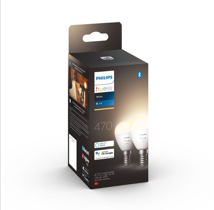 Philips Hue White P45 E14 Globe lamp - 2-Pack