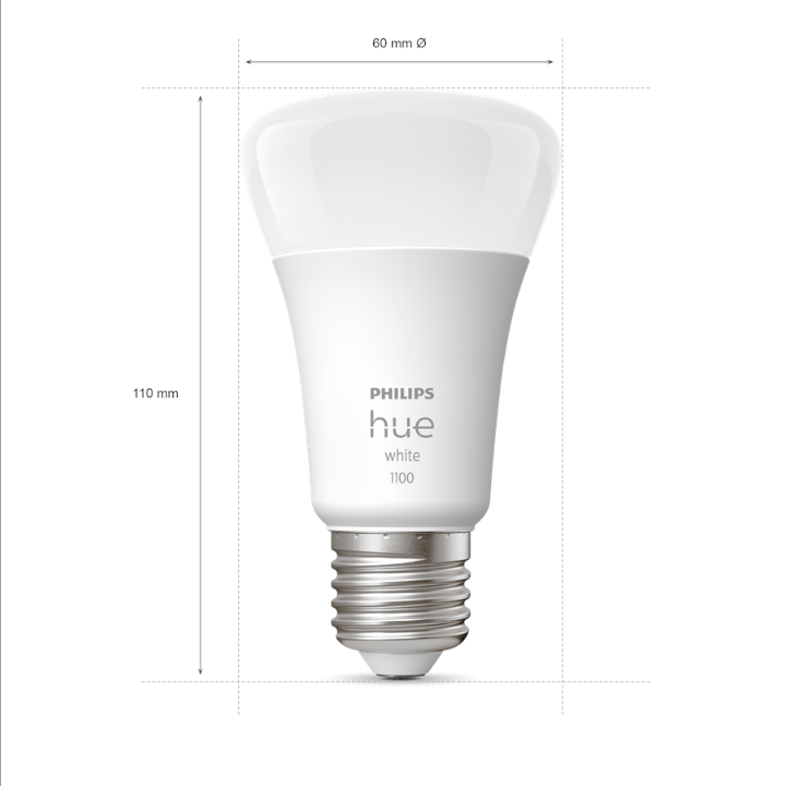 Philips Hue White A60 E27 1100 Lumen - حزمة البداية مع مصدرين للضوء