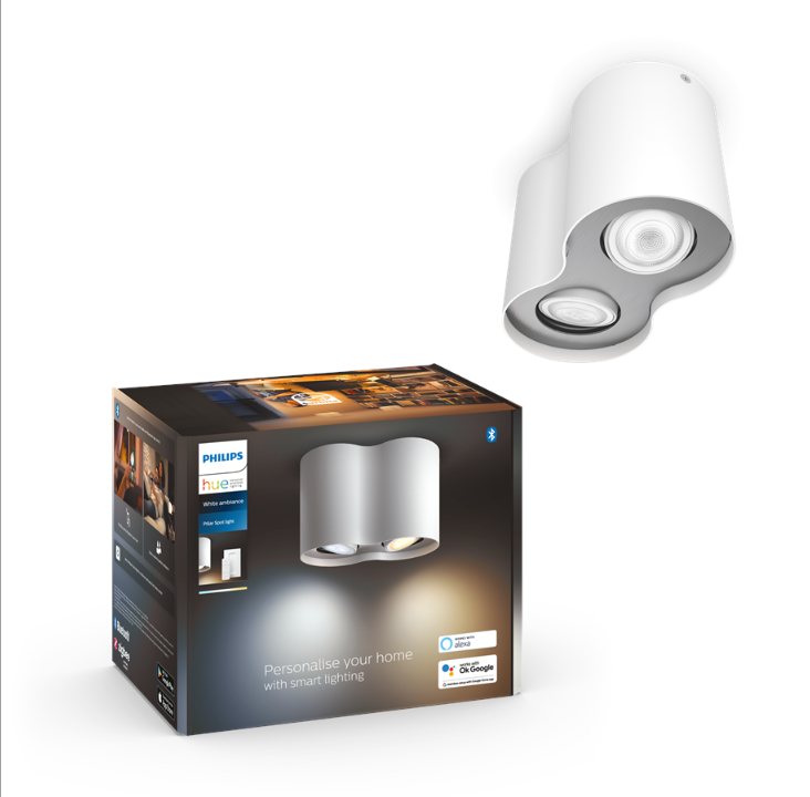 Philips Hue Pillar Double Spotlight - White - With Dimmer Switch