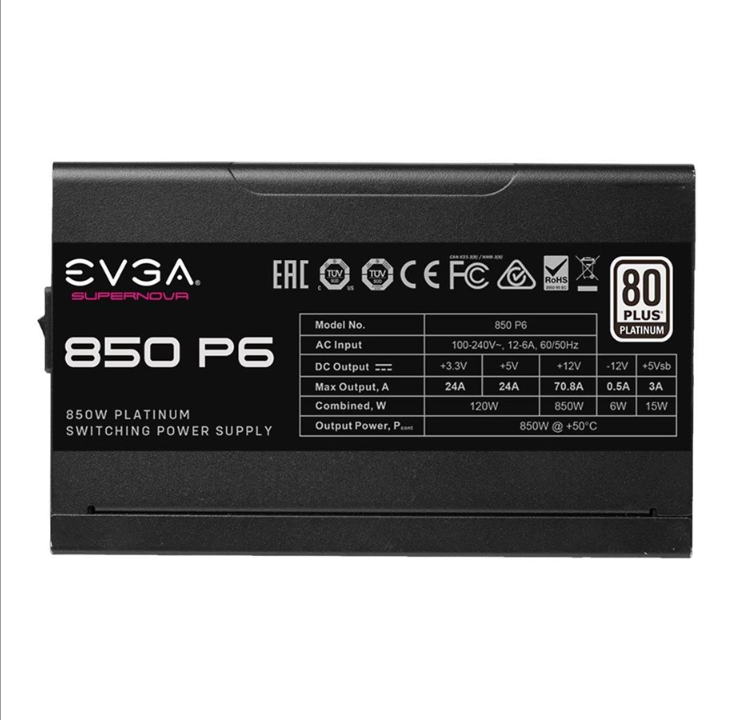 EVGA SuperNOVA 850 P6 电源 - 850 瓦 - 135 毫米 - 80 Plus 白金证书
