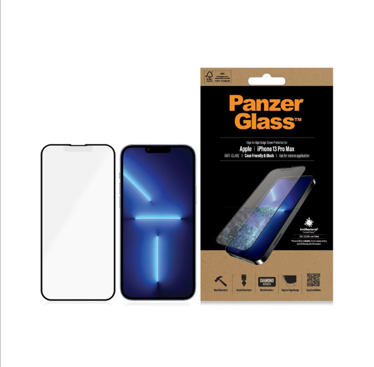 PanzerGlass Apple iPhone 13 Pro Max Case Friendly Anti-Glare AntiBacterial - Black