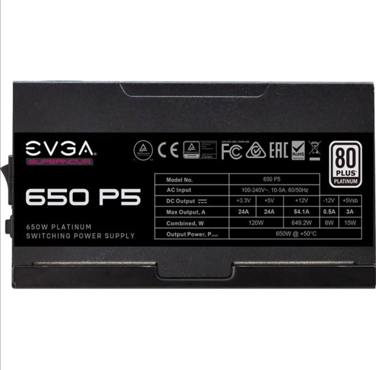 مزود طاقة EVGA SuperNOVA 650 P5 - 650 وات - 135 ملم - شهادة 80 بلس البلاتينية