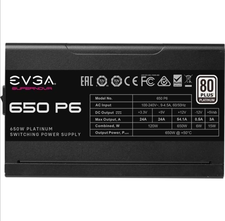 مزود طاقة EVGA SuperNOVA 650 P6 - 650 وات - 135 ملم - شهادة 80 بلس البلاتينية