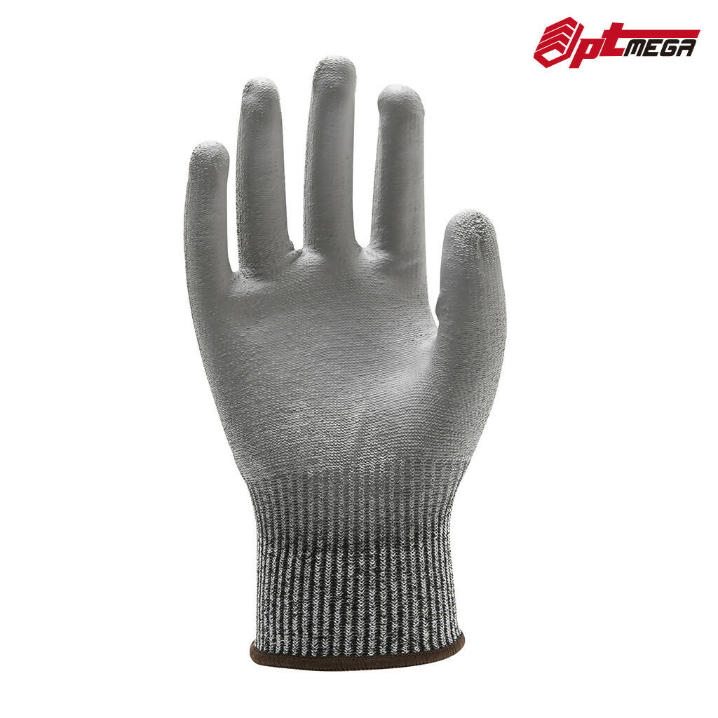 Optmega 30317 防割手套，CE 5 级防护，PU 涂层切割工作手套，握力牢固，透气且轻便