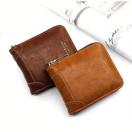 Men's Short Wallet Money Clip Multifunctional 6 Card Slots Business Retro Wallet Korean Version Men's Card Bag Document Zipper Money Clip Coin Wallet