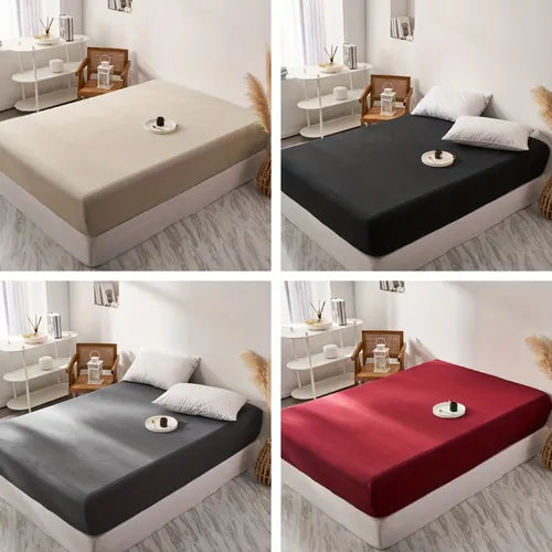 1pc Solid Color Fitted Sheet, Brushed Bedspread, Soft Bedding For Bedroom & Guest Room