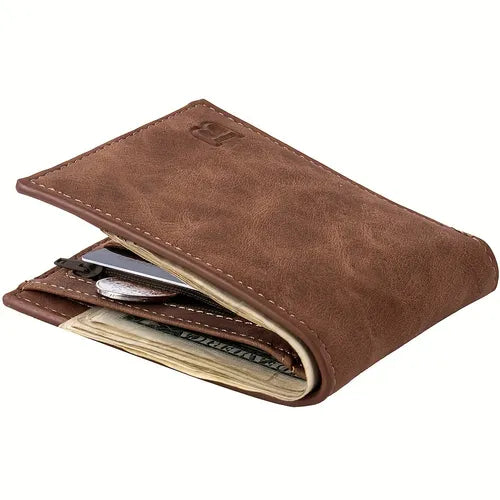 Men Wallet ,Slim Leather Bifold Design, RFID Protected, Holds 5-12 Cards, Coin Pouch, Flat Note Section