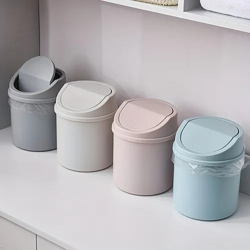 1pc 16.99*13.0*13.0cm Desktop Small Trash Can, Mini Plastic Garbage Can With Lid, Tabletop Wastebasket, Trash Bin For Home Office Desk Decor