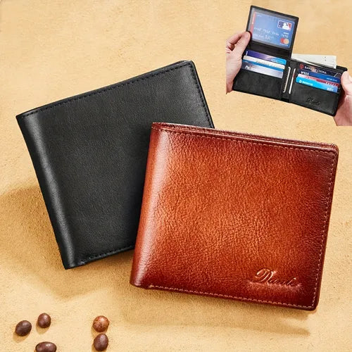 Retro Men's Genuine Leather Wallet, Cowhide RFID Blocking Card Holder With 10 Card Slots, 2 Windows For Holding Documents, And 2 Large Cash Slots