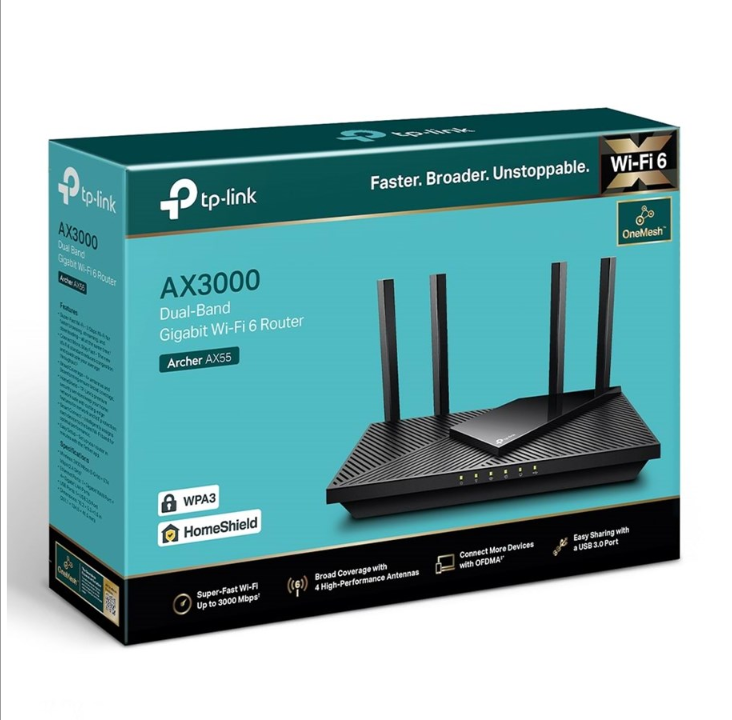 TP-Link Archer AX55 AX3000 Dual Band Gigabit Wi-Fi 6 Router - Wireless router Wi-Fi 6