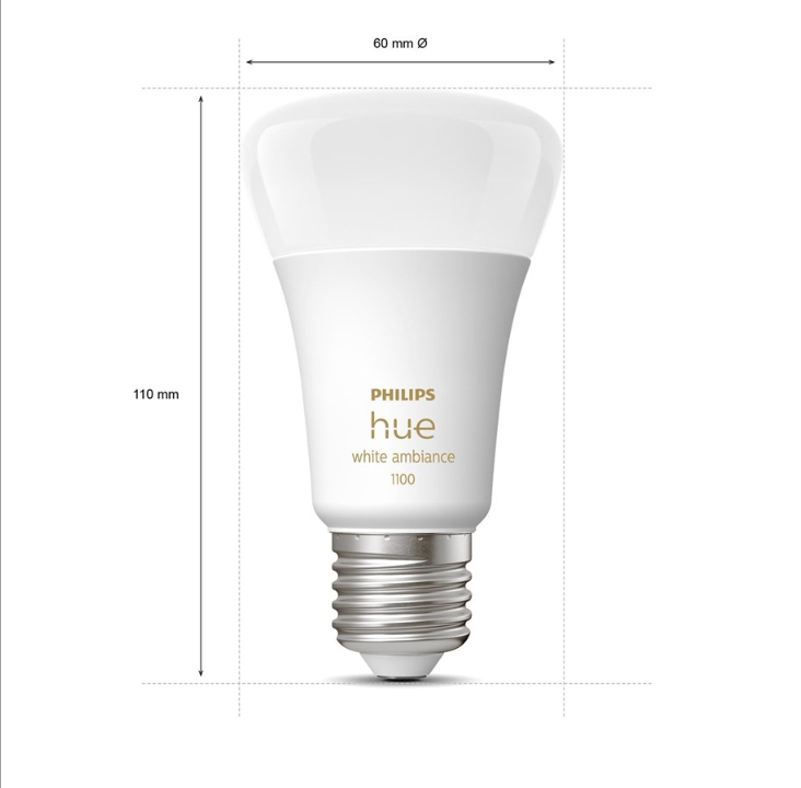 Philips Hue White Ambiance A60 E27 1100 Lumen - حزمة المبتدئين مع مصدرين للضوء