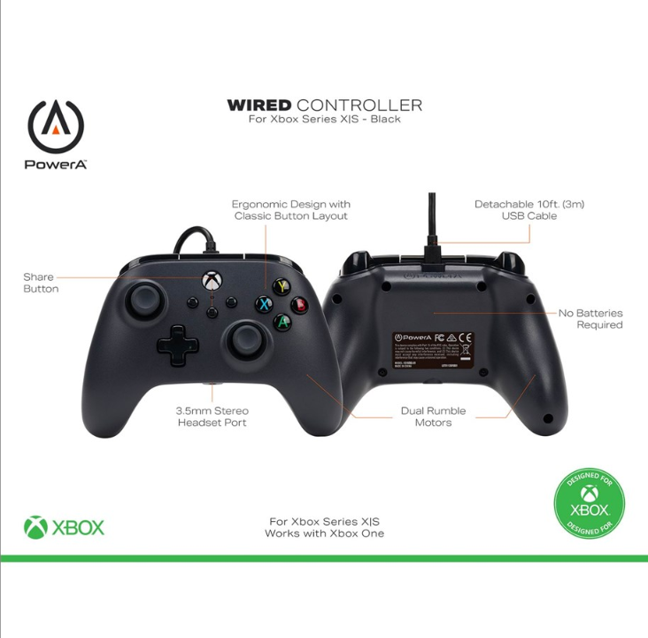 PowerA Wired Controller for Xbox Series X|S - Black - Gamepad - Microsoft Xbox One