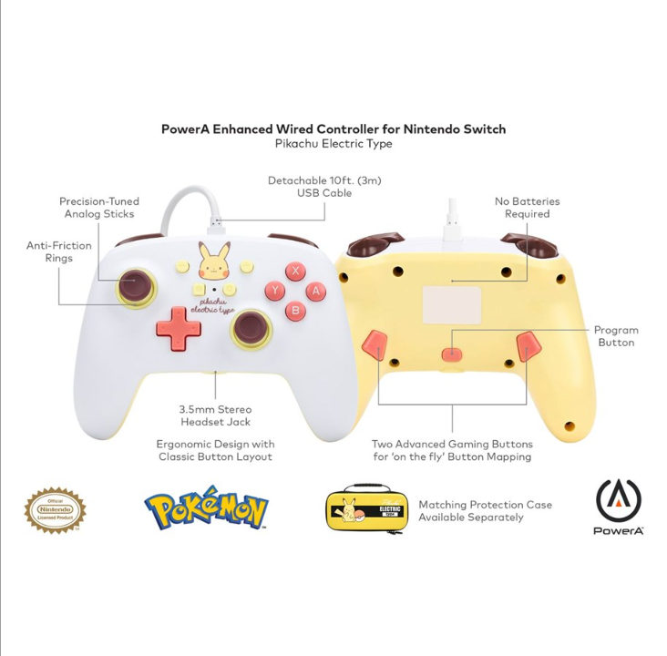 PowerA Enhanced Wired Controller for Nintendo Switch - Pikachu Electric Type - Gamepad - Nintendo Switch