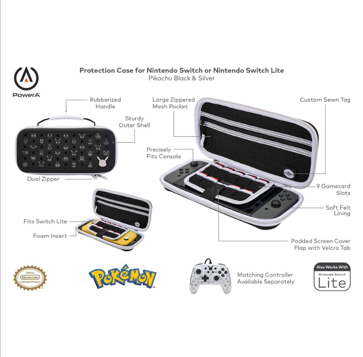 PowerA Protective case for Nintendo Switch or Nintendo Switch Lite - Pikachu black & silver - Bag - Nintendo Switch